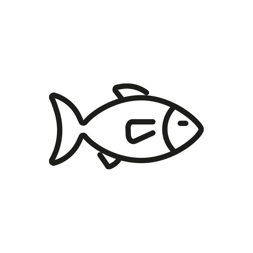 Icona vettoriale di un pesce stilizzato, rappresenta il comparto ittico e la lavorazione del pesce